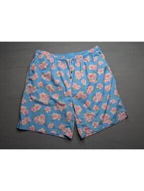 Peter Millar Swim Shorts Mens Large Blue Floral Elastic Lined Trunks Pockets